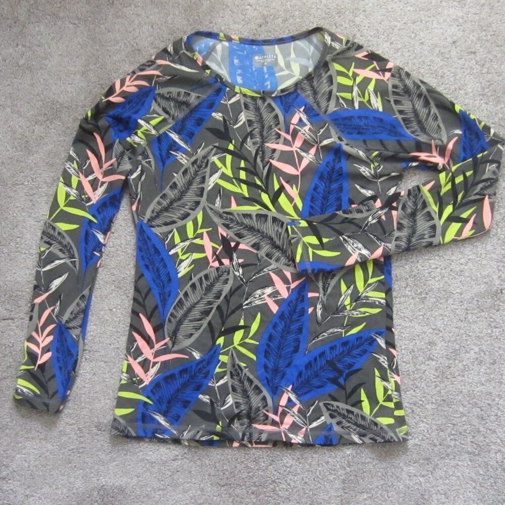 Athleta Tropical Print Long Sleeve Rash Guard Top Sz M